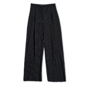 Pantalon à plis en crêpe de laine et viscose noir rayures tennis